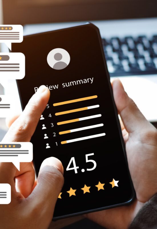 Consumer Reviews Concepts. Online Surveys Via Smartphones. Peopl Consumer reviews concepts. Online surveys via smartphones. people review comments. rating or feedback for evaluate.
